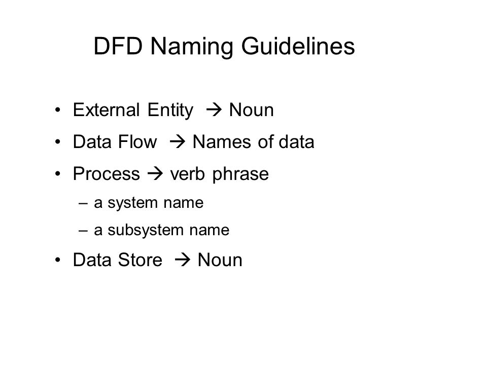DFD Naming Guidelines External Entity  Noun Data Flow  Names of data
