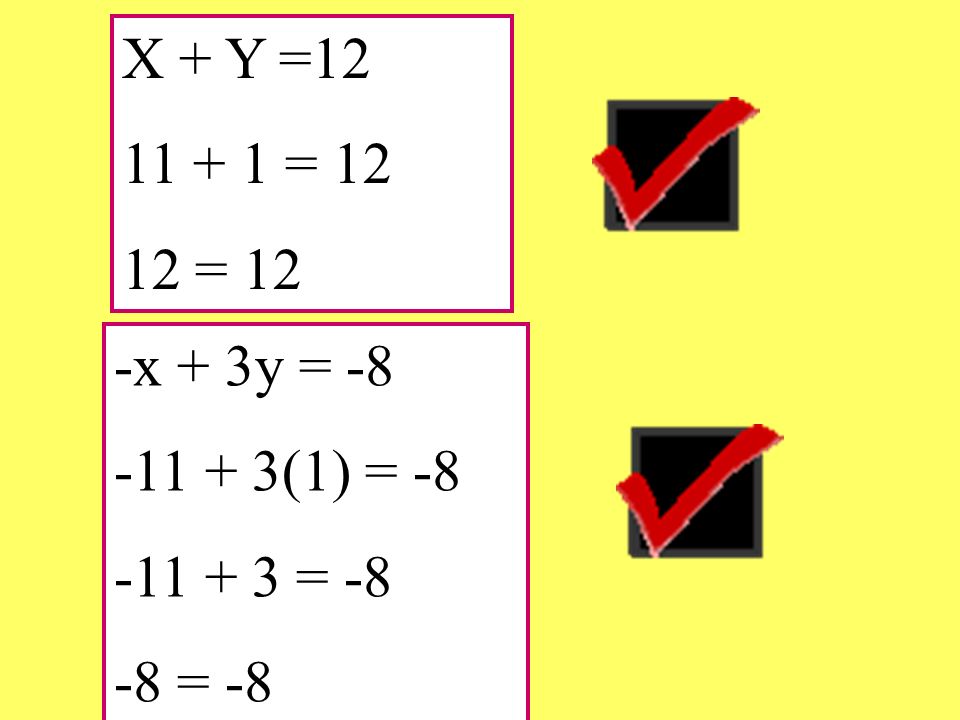 X + Y = = = 12 -x + 3y = (1) = = = -8