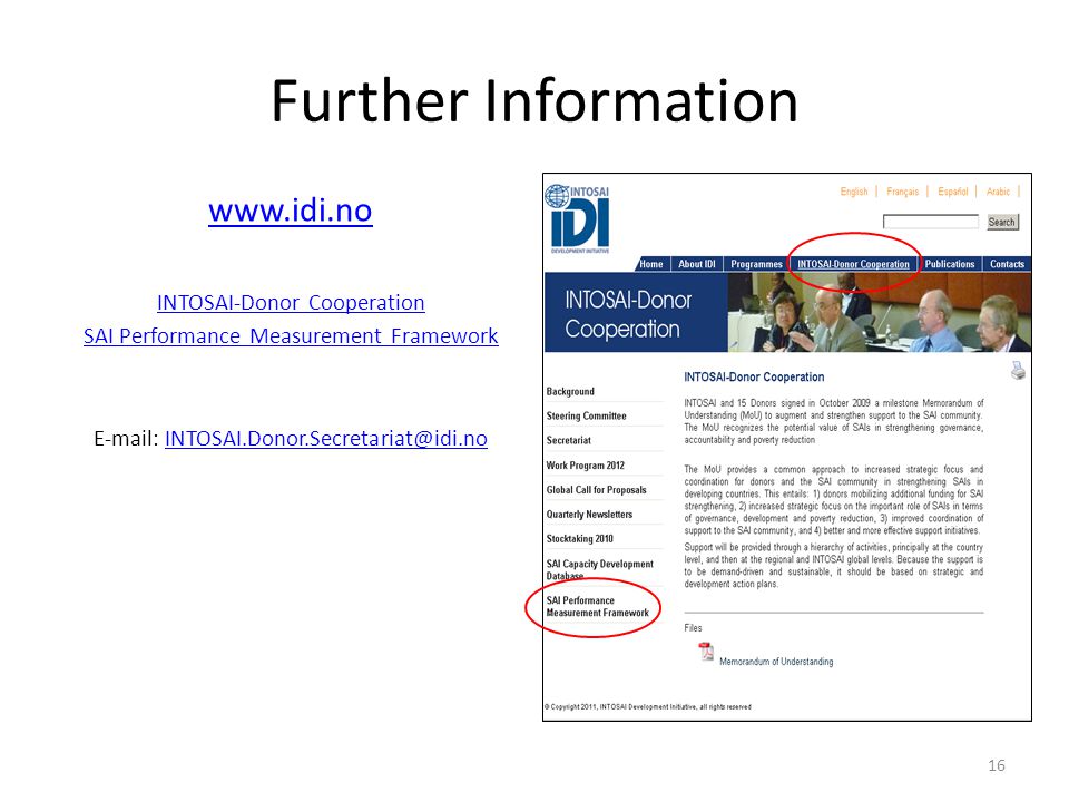 Further Information   INTOSAI-Donor Cooperation