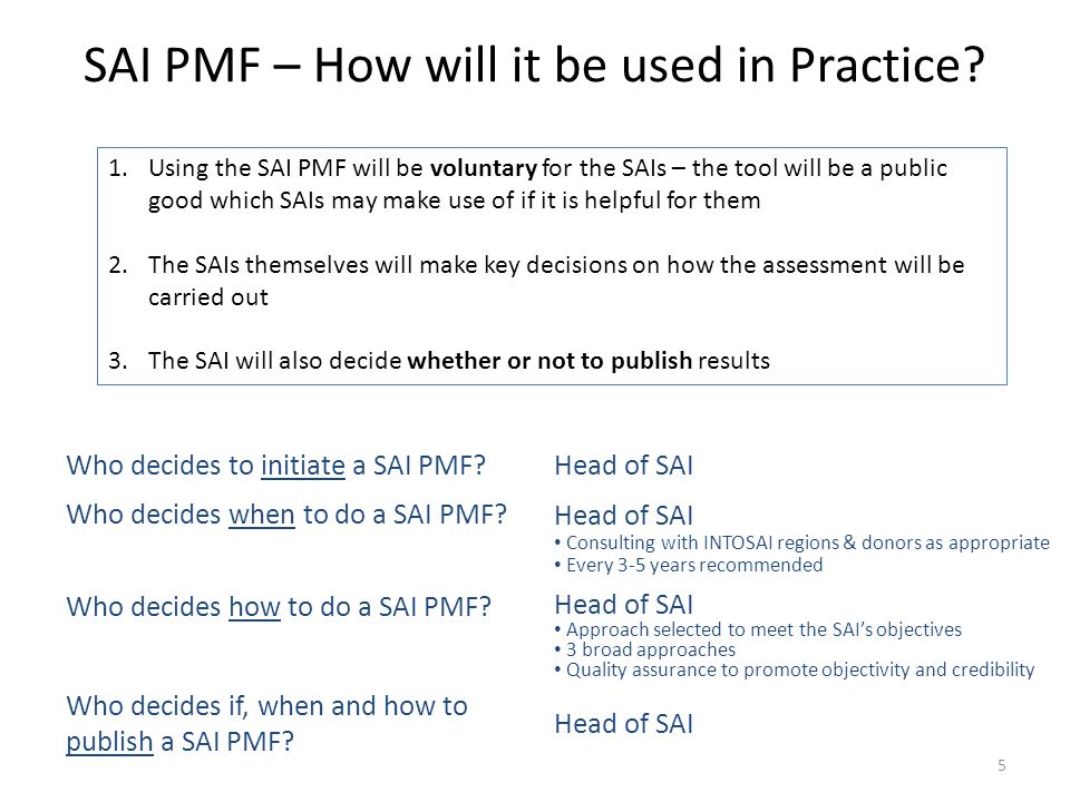 SAI PMF – How will it be used in Practice