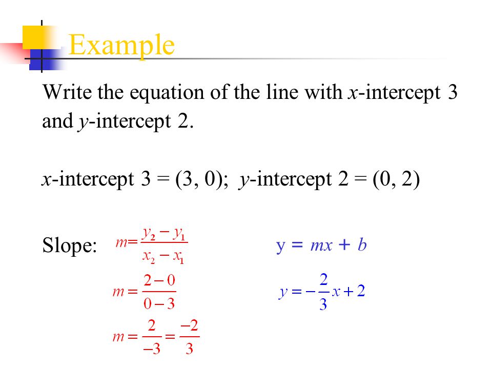 Example Write the equation of the line with x-intercept 3