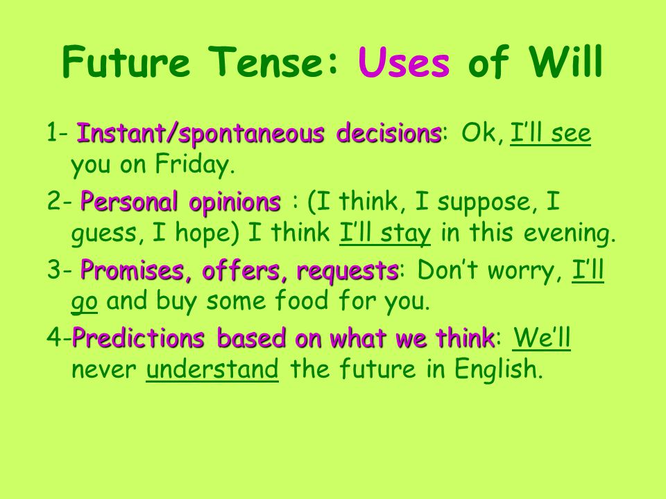 Future Tense: Uses of Will
