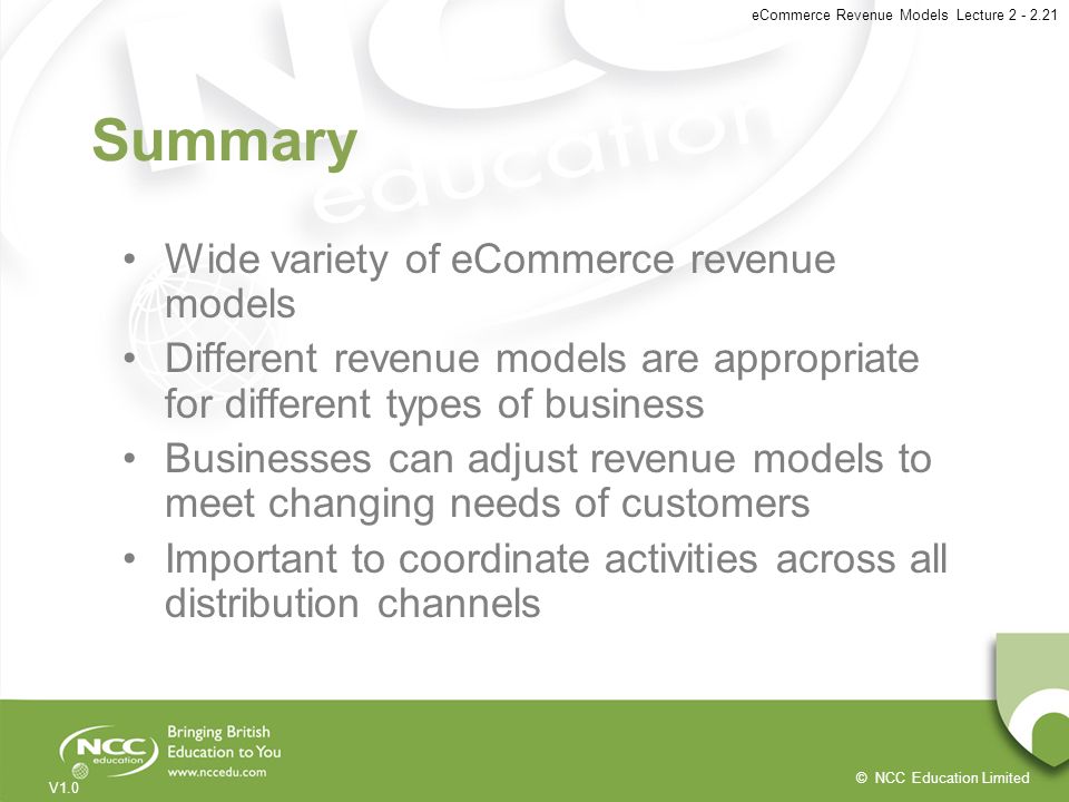 Summary Wide variety of eCommerce revenue models