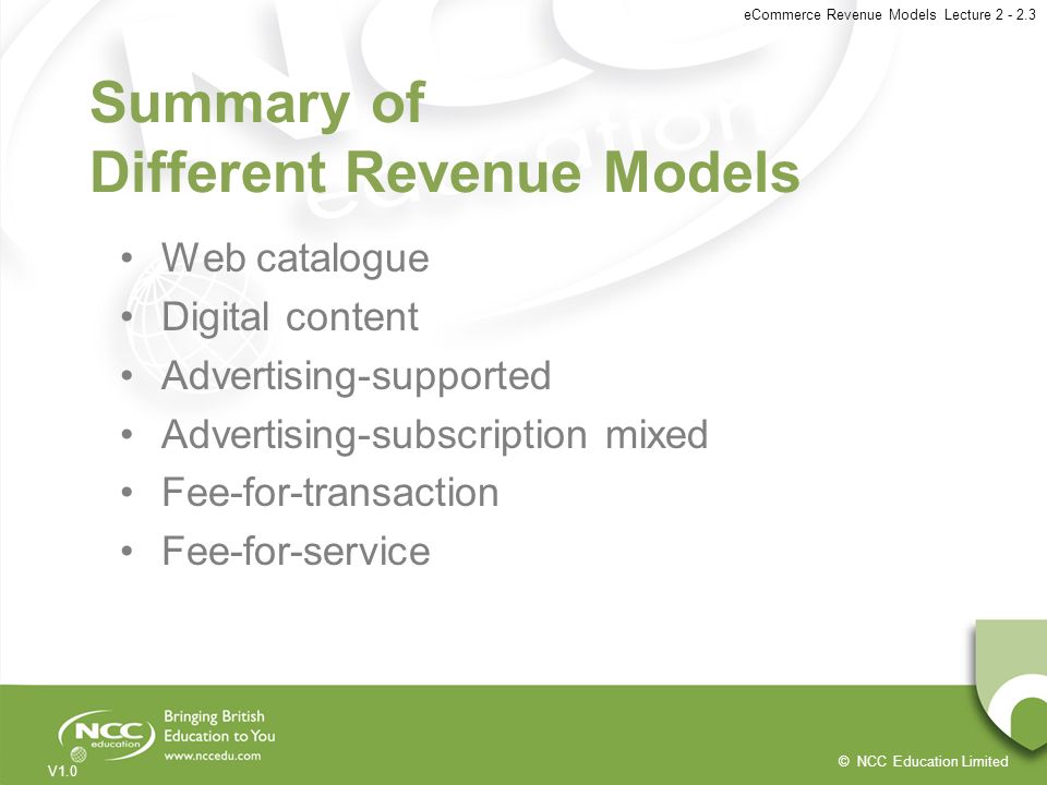 Summary of Different Revenue Models