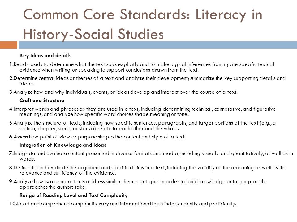 Common Core Standards: Literacy in History-Social Studies