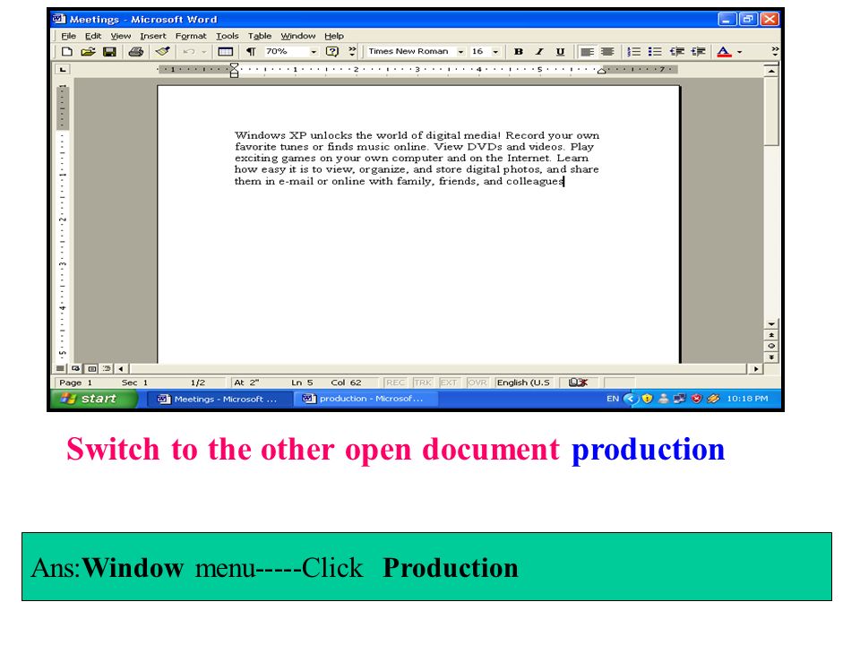 Switch to the other open document production