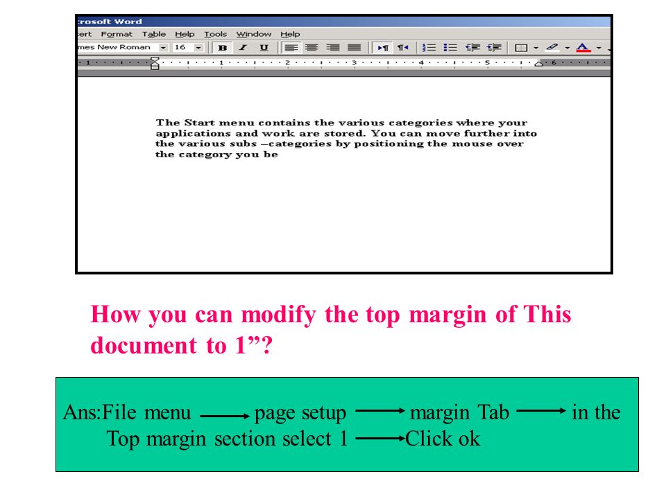 How you can modify the top margin of This document to 1