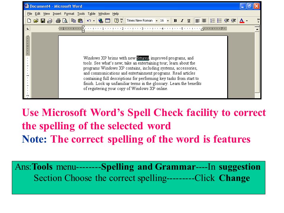 Use Microsoft Word’s Spell Check facility to correct