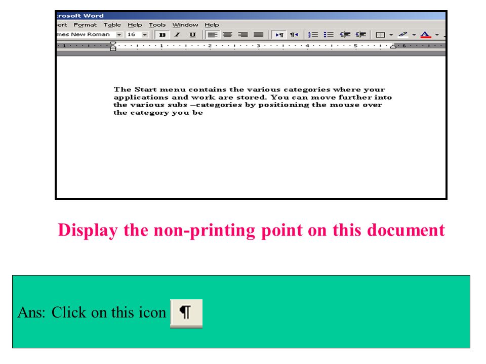 Display the non-printing point on this document