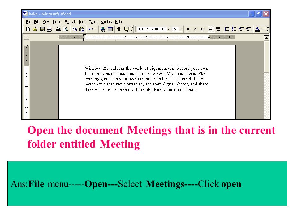 Open the document Meetings that is in the current