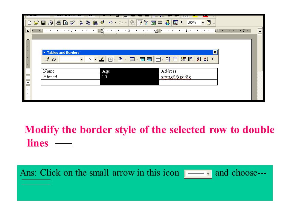 Modify the border style of the selected row to double lines