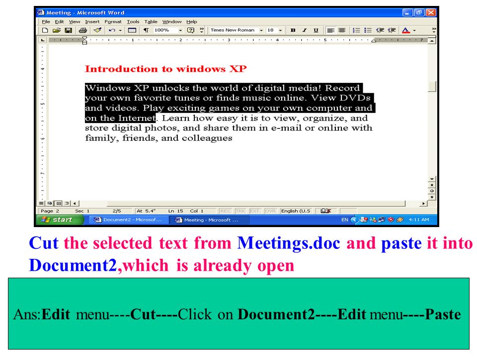 Cut the selected text from Meetings