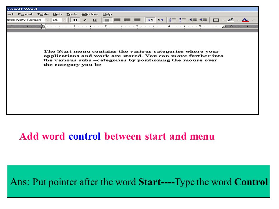 Add word control between start and menu