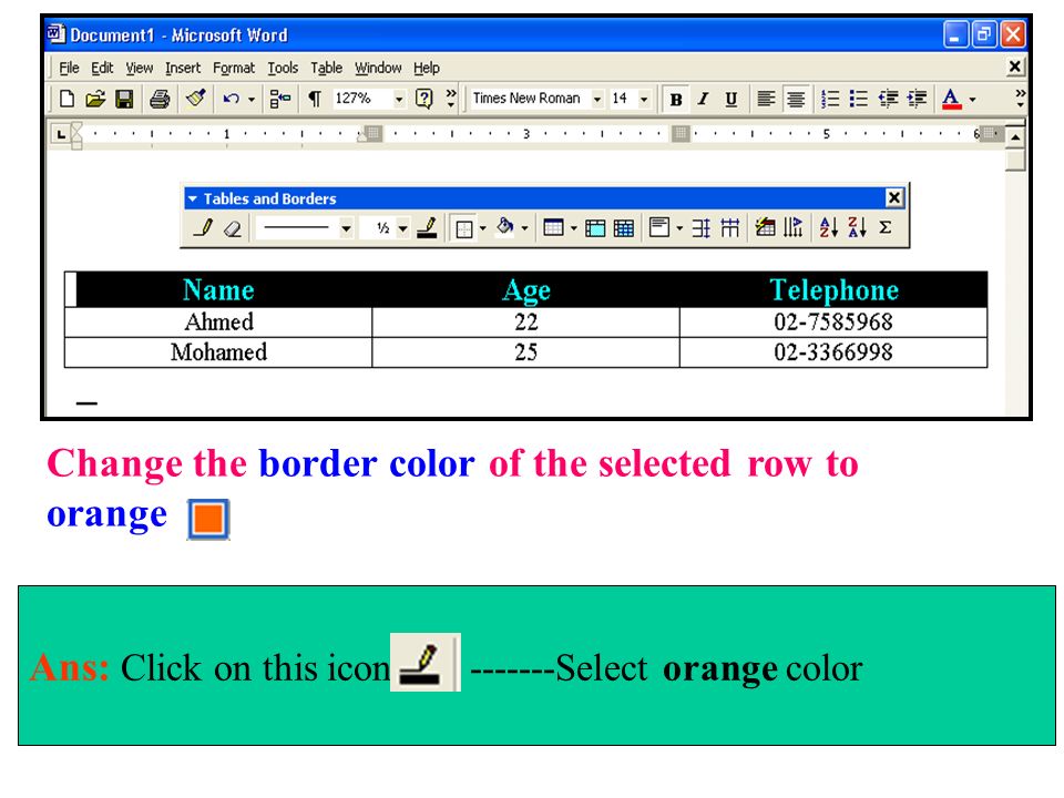 Change the border color of the selected row to orange