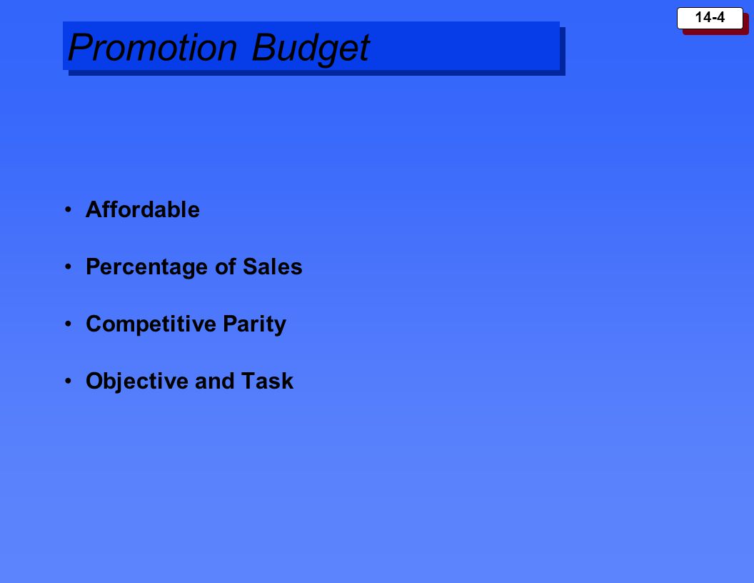 Promotion Budget Affordable Percentage of Sales Competitive Parity