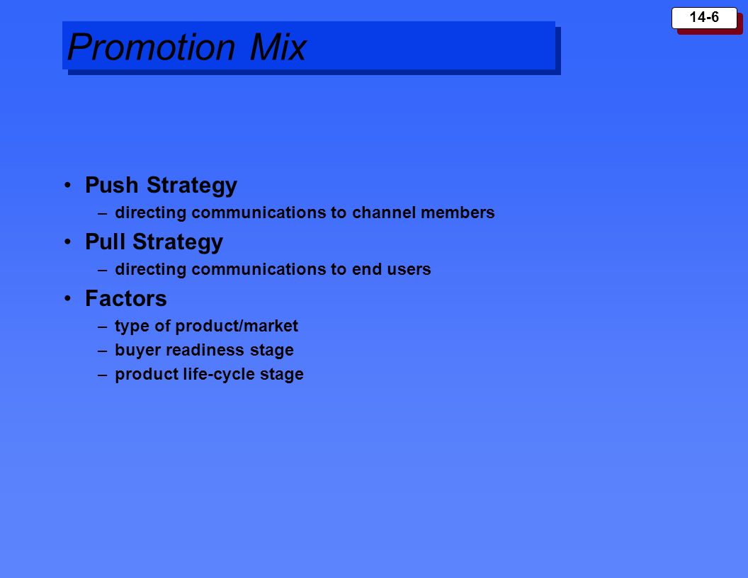 Promotion Mix Push Strategy Pull Strategy Factors