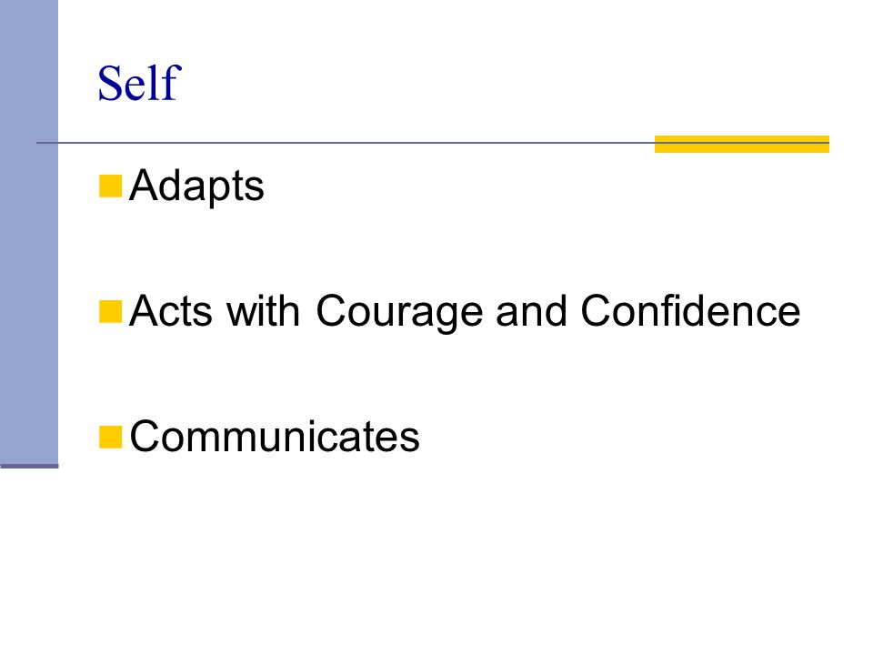 Self Adapts Acts with Courage and Confidence Communicates