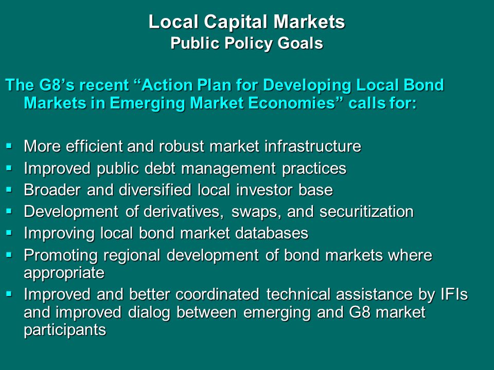Local Capital Markets Public Policy Goals