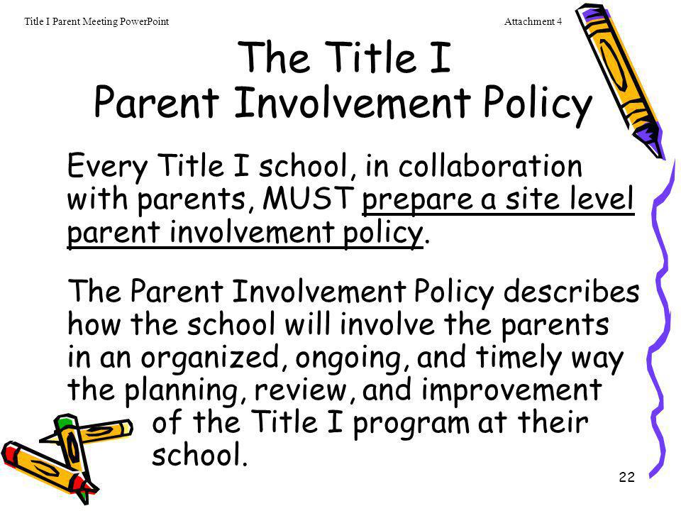 The Title I Parent Involvement Policy