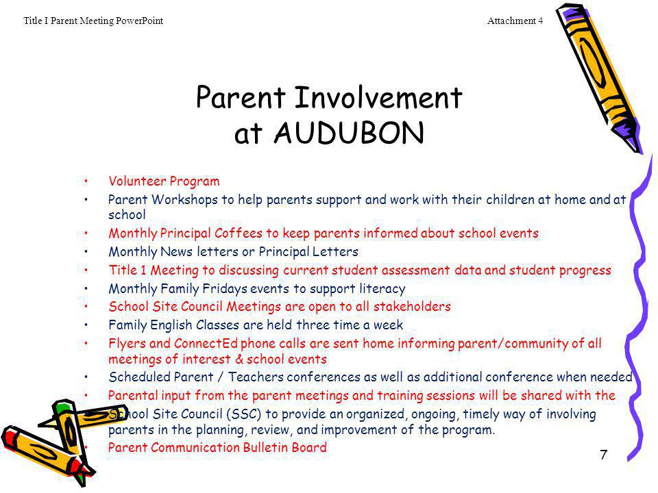 Parent Involvement at AUDUBON