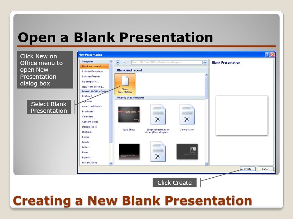 Creating a New Blank Presentation