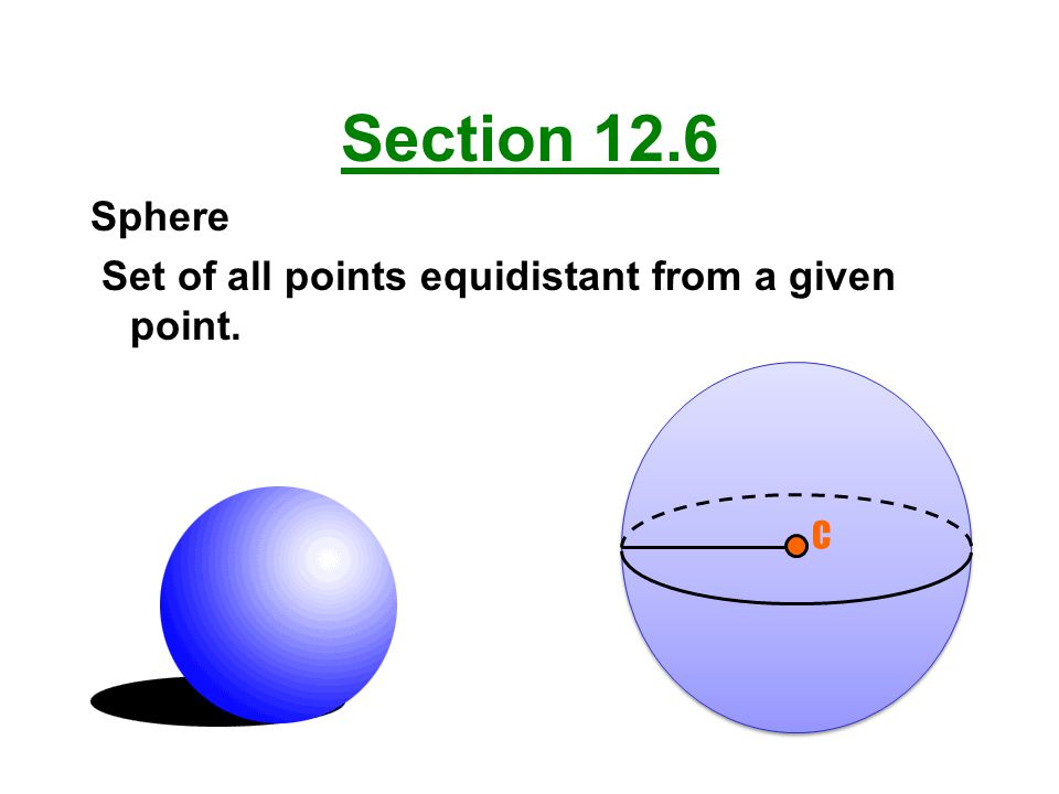 Section 12.6 Sphere Set of all points equidistant from a given point.
