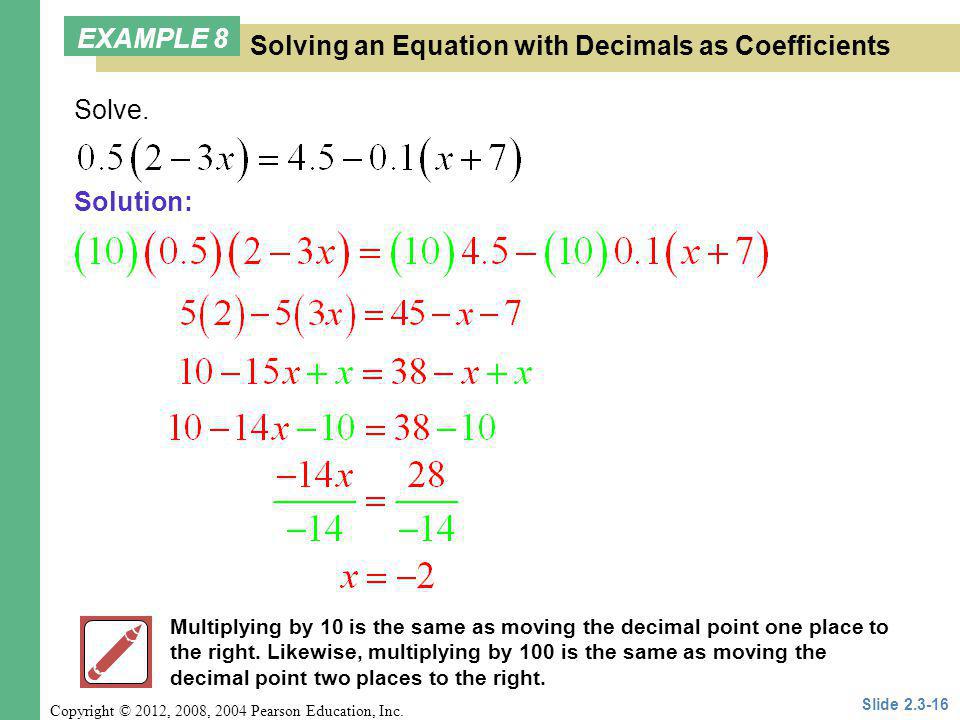Solving an Equation with Decimals as Coefficients