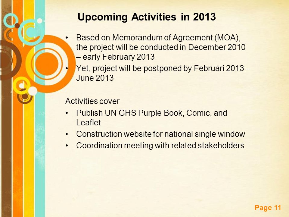 Upcoming Activities in 2013