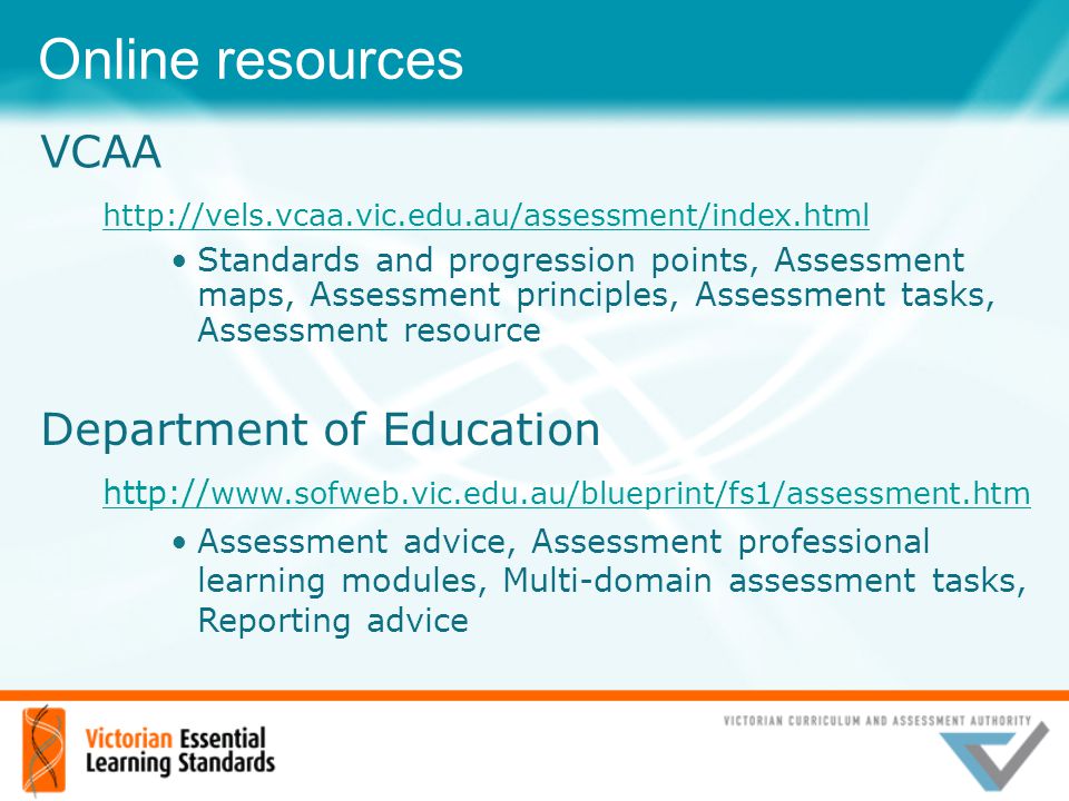 Online resources VCAA.