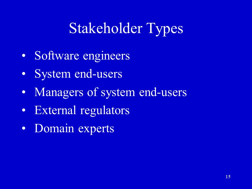 Stakeholder Types Software engineers System end-users