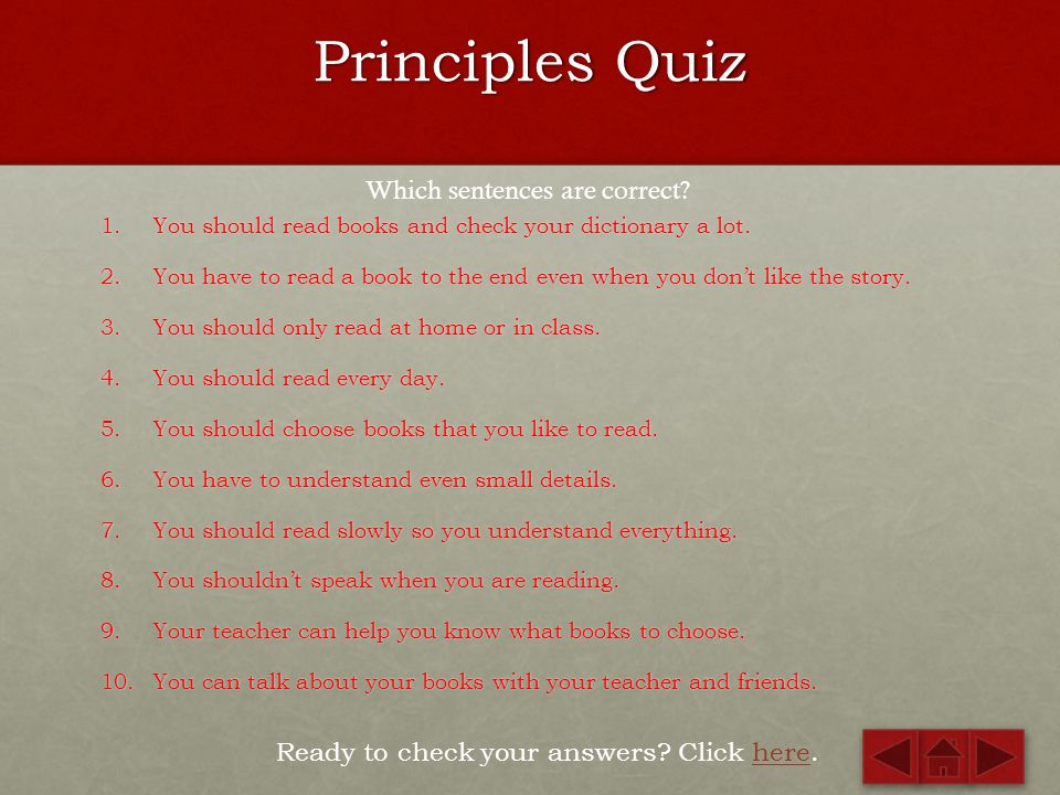 Principles Quiz Which sentences are correct