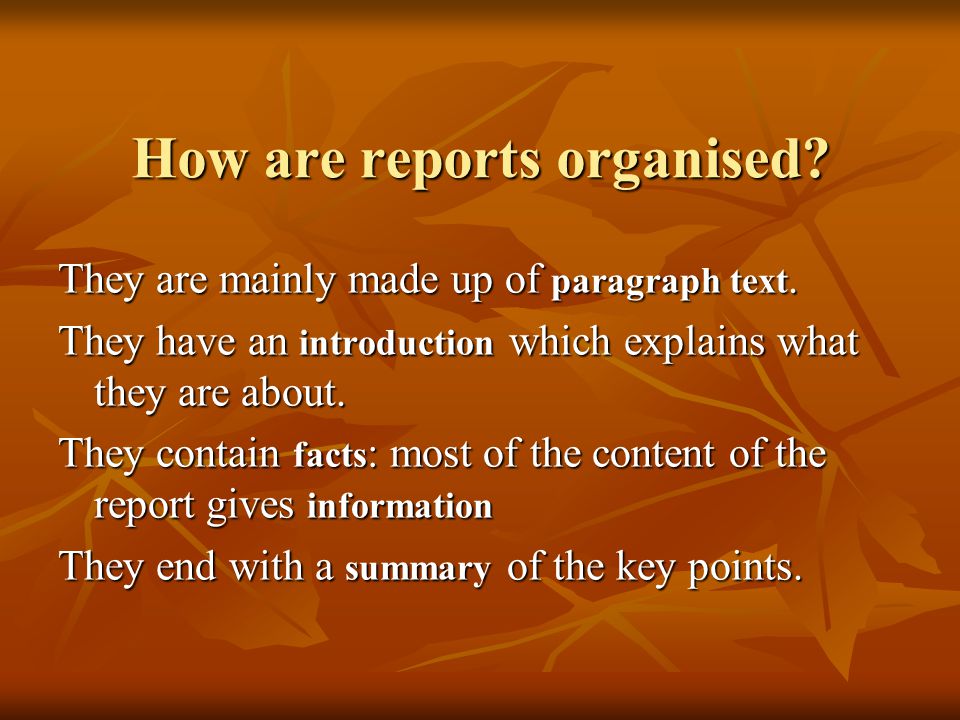 How are reports organised