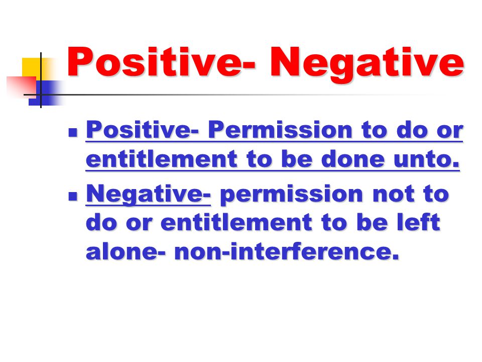 Positive- Negative Positive- Permission to do or entitlement to be done unto.