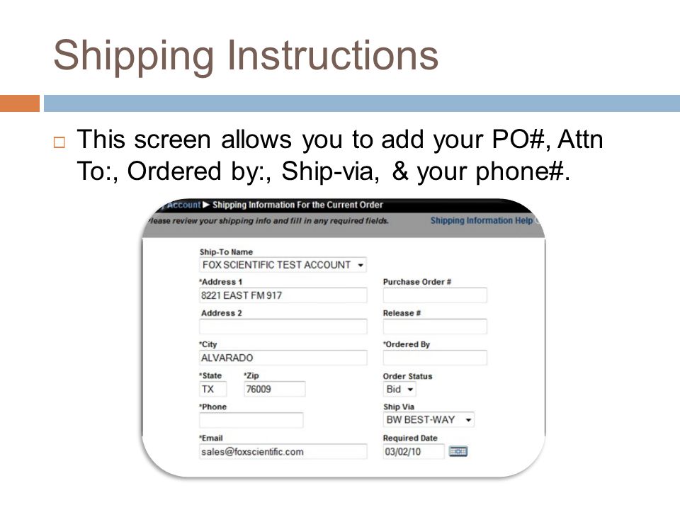 Shipping Instructions