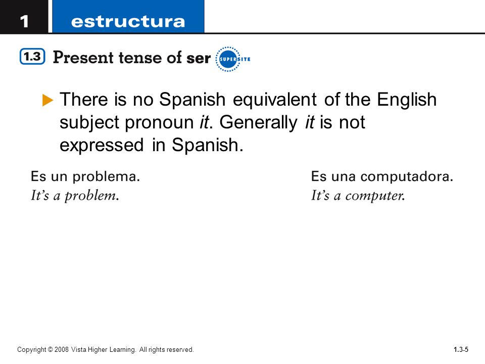 There is no Spanish equivalent of the English subject pronoun it