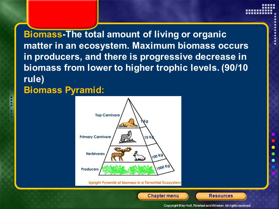 Biomass-The total amount of living or organic matter in an ecosystem
