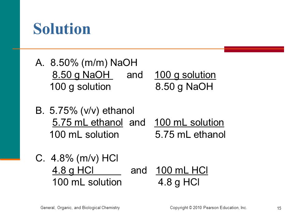 Solution A. 8.50% (m/m) NaOH 8.50 g NaOH and 100 g solution