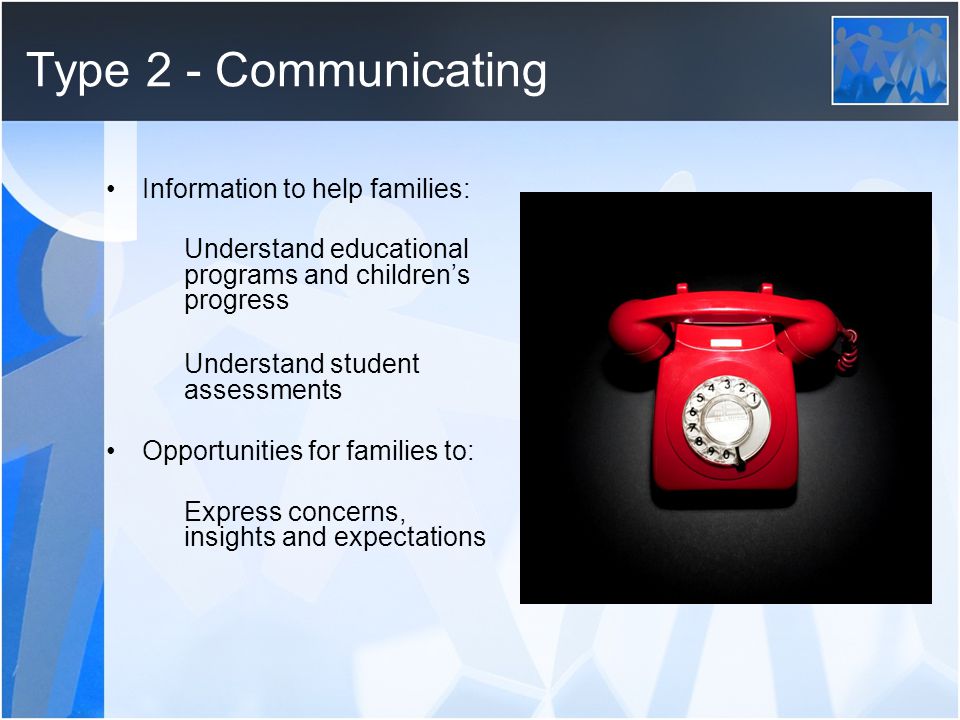 Type 2 - Communicating Information to help families: