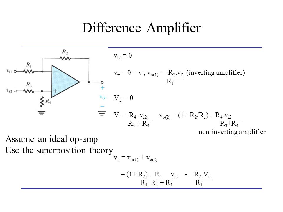 Difference Amplifier Assume an ideal op-amp