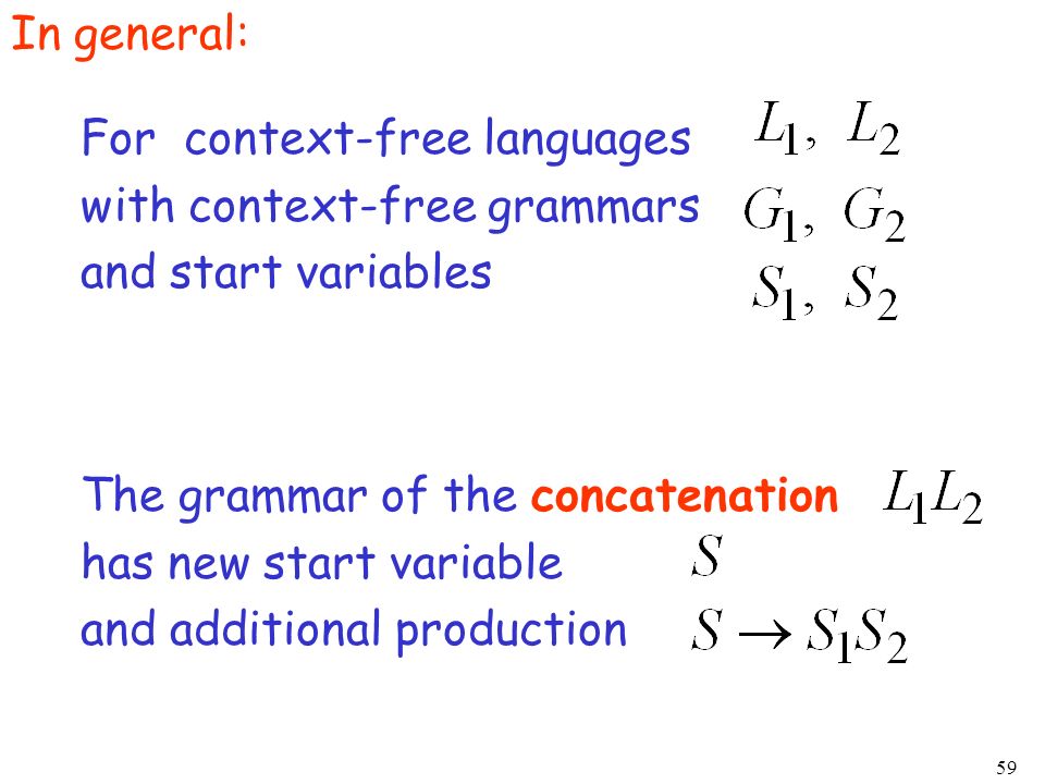 In general: For context-free languages. with context-free grammars. and start variables. The grammar of the concatenation.