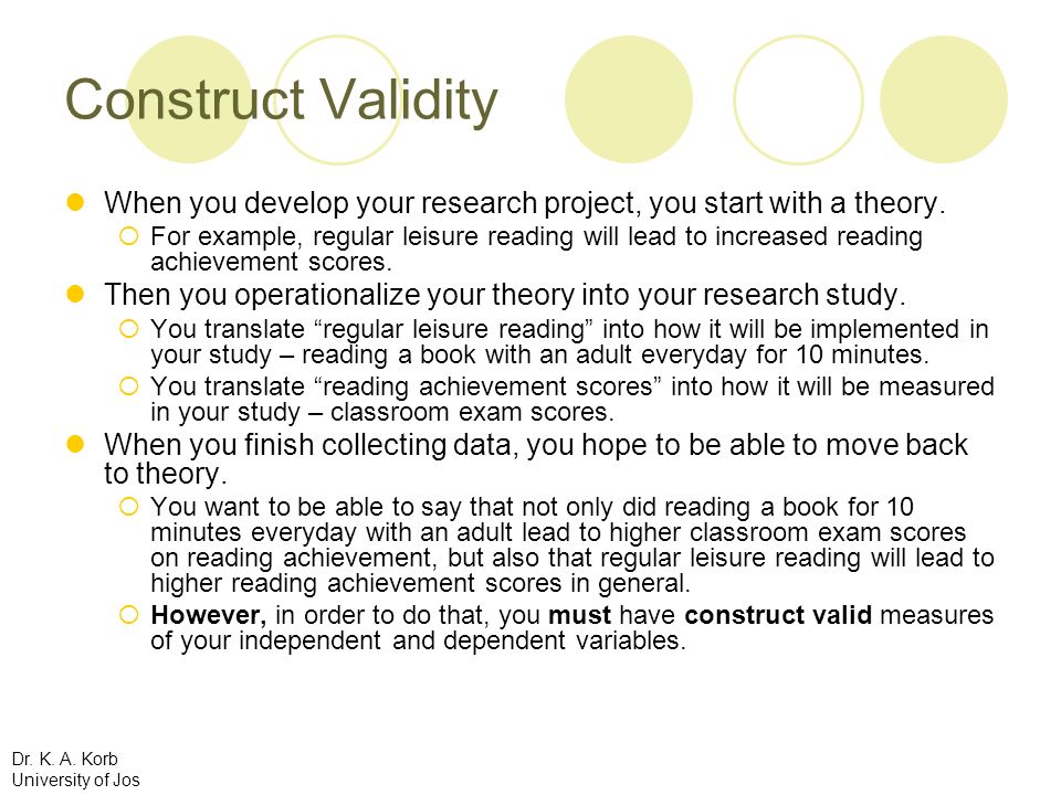 Construct Validity When you develop your research project, you start with a theory.