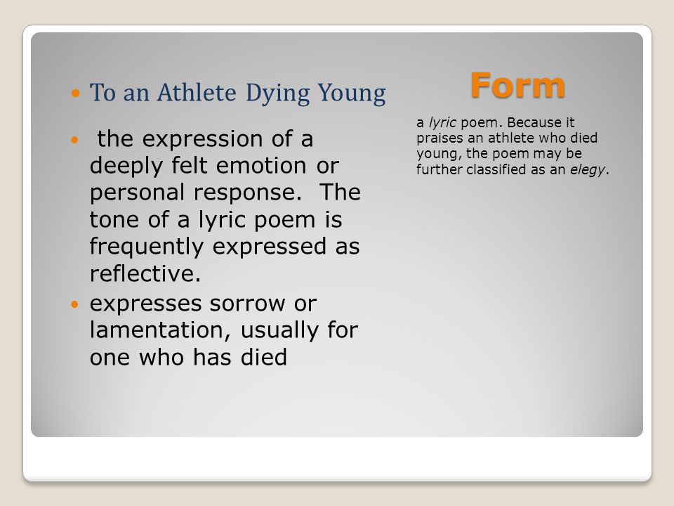 what type of poem is to an athlete dying young