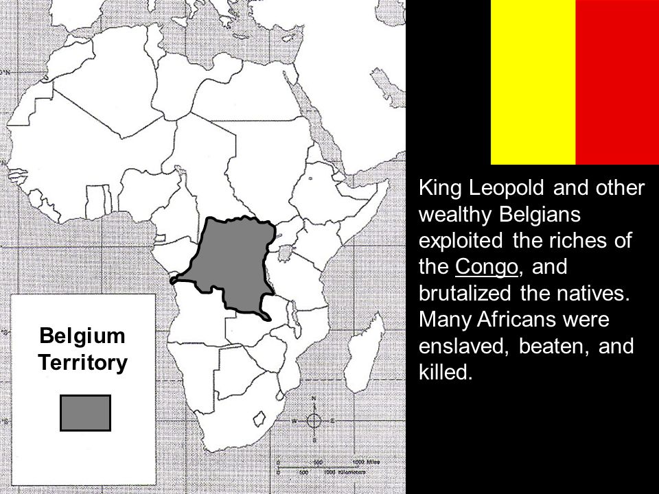 King Leopold and other wealthy Belgians exploited the riches of the Congo, and brutalized the natives. Many Africans were enslaved, beaten, and killed.