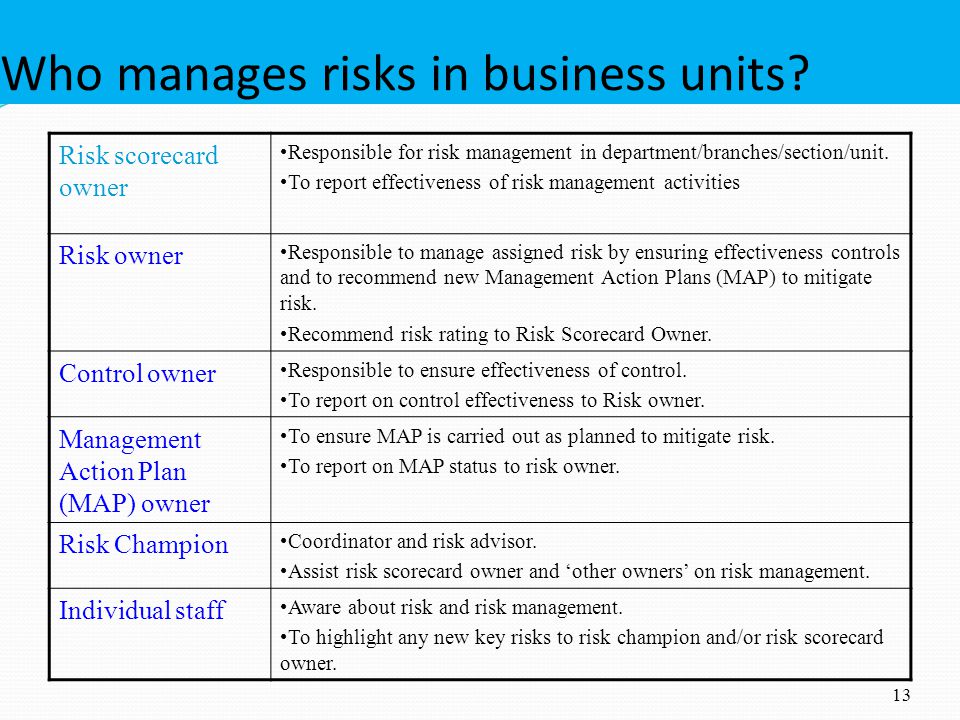 Who manages risks in business units