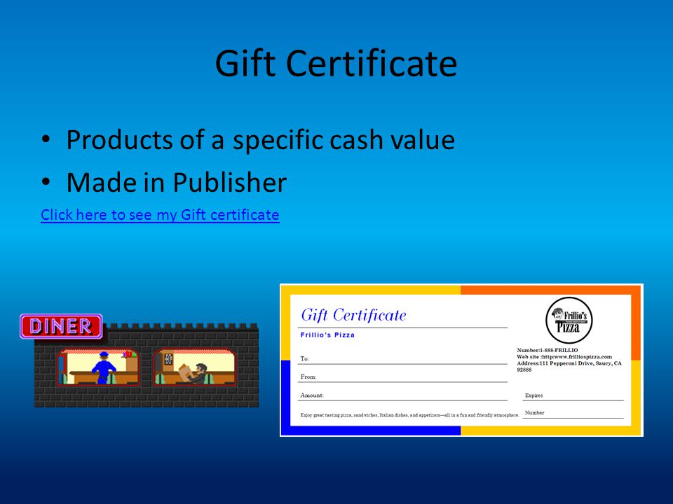 Gift Certificate Products of a specific cash value Made in Publisher