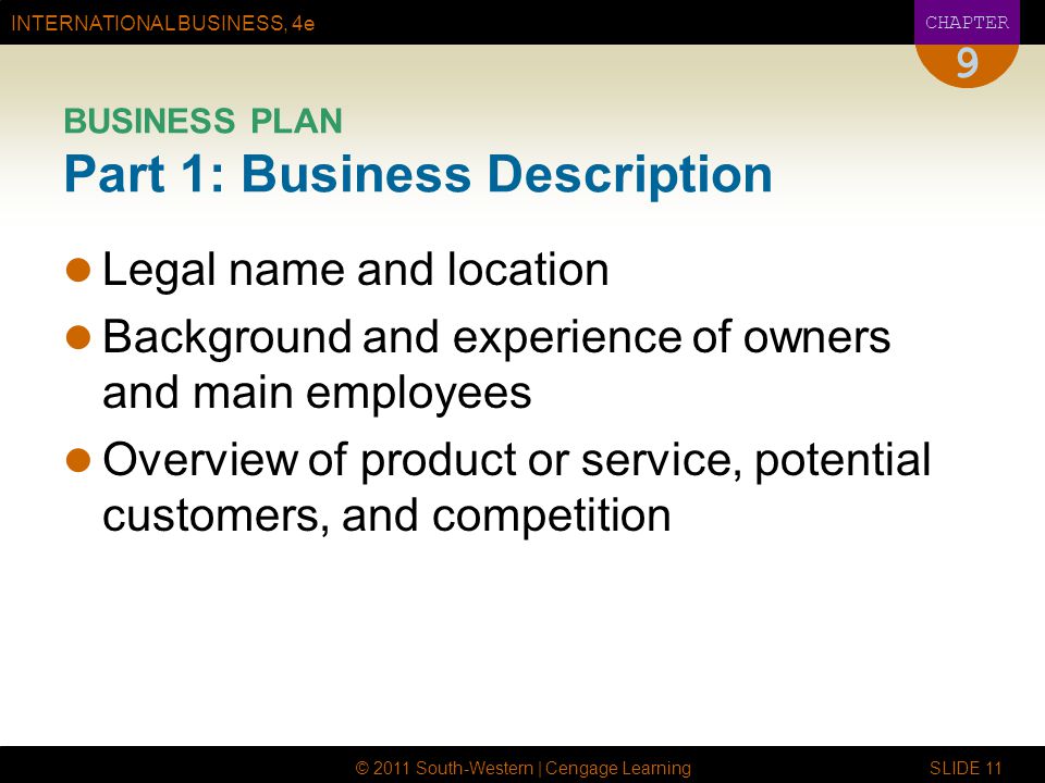 BUSINESS PLAN Part 1: Business Description
