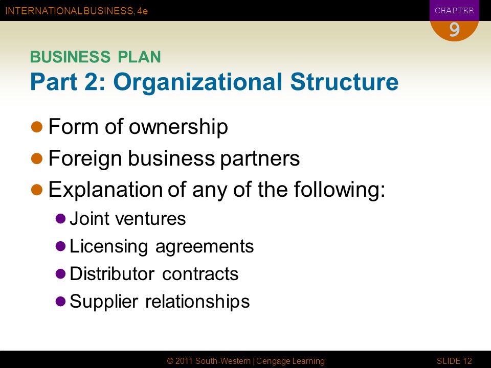 BUSINESS PLAN Part 2: Organizational Structure