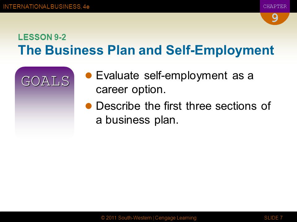 LESSON 9-2 The Business Plan and Self-Employment