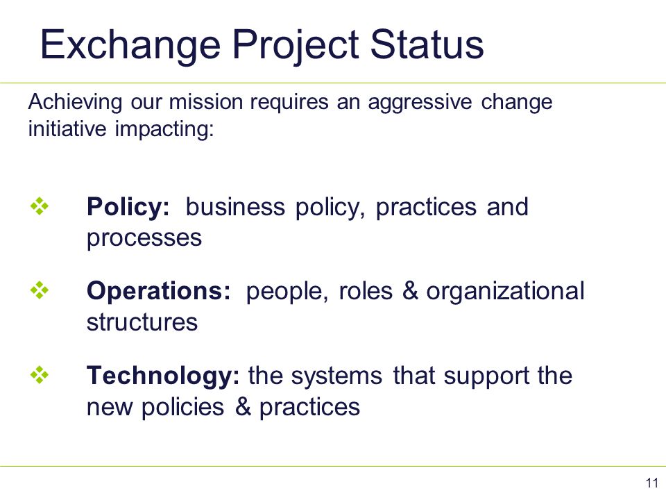 Exchange Project Status
