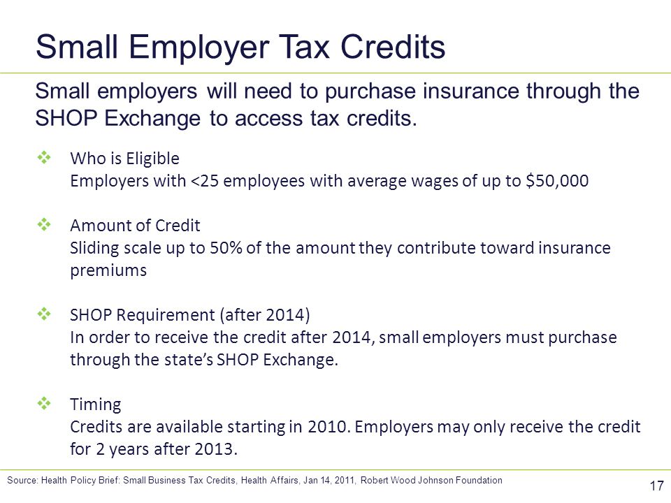 Small Employer Tax Credits